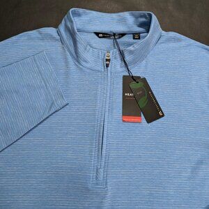 $109 Travis Mathew 2XL Heater Quarter Zip Heather Blue Stripe Pullover Top
